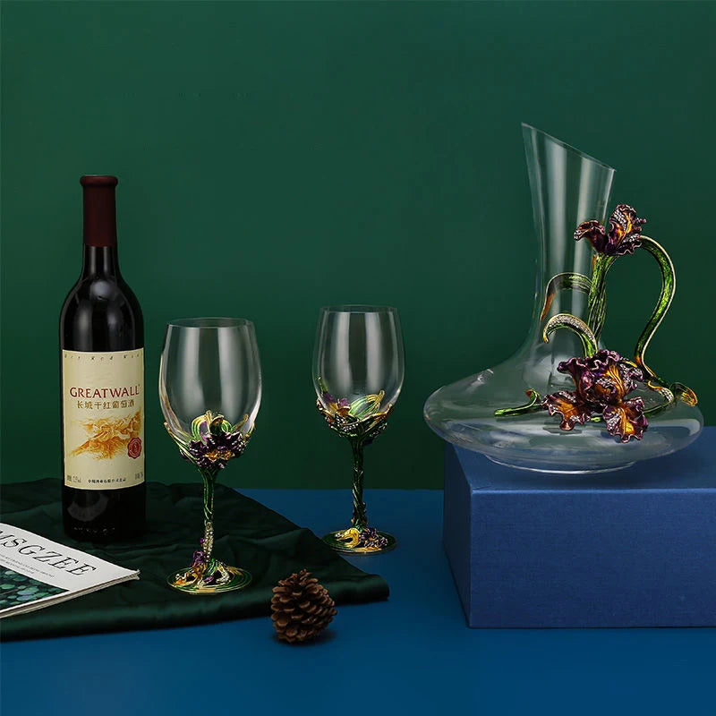 Creative Enamel Iris Glass cup unique mug Champagne Flutes Crystalline Party Gift Toasting Glass Goblet Crystal Anniversary