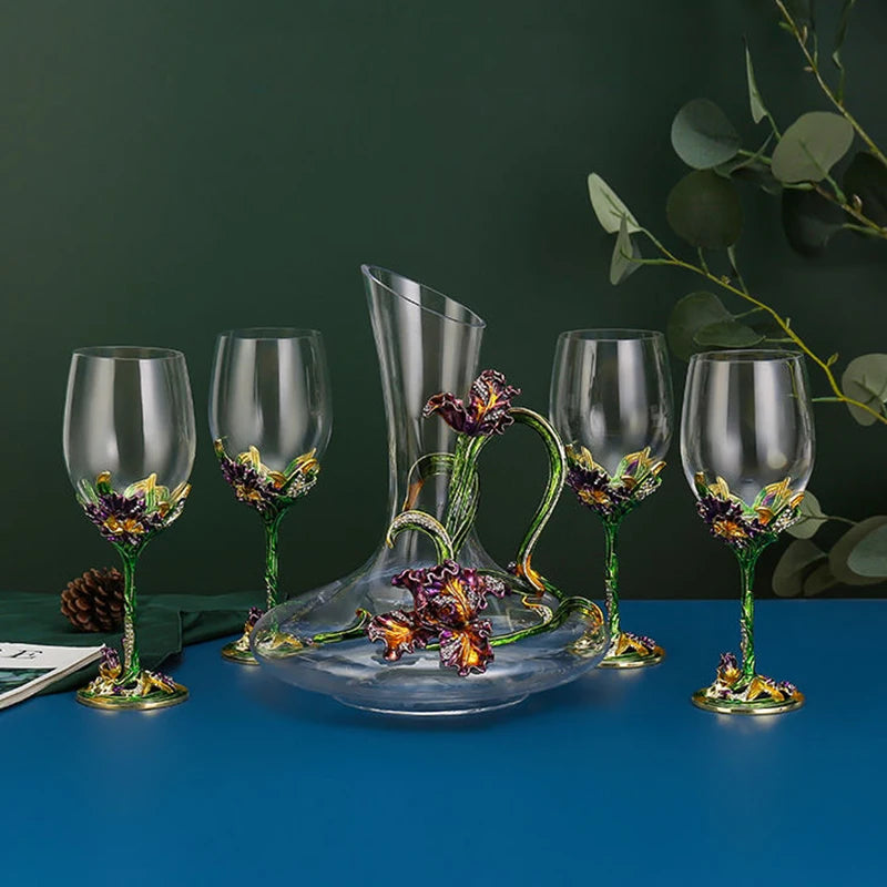 Creative Enamel Iris Glass cup unique mug Champagne Flutes Crystalline Party Gift Toasting Glass Goblet Crystal Anniversary