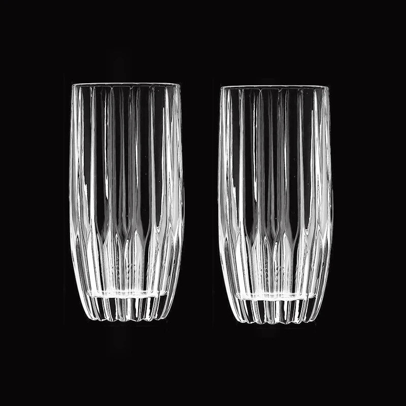 2pcs Set 12 oz Vertical Patterned Coffee Cup Thick Crystal Cocktail Glass Creative Heat-resistant Cold Transparent Water Bottle